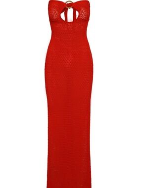 Monday Swimwear Strapless Lace Crochet Maxi Dress with Ring Cutout